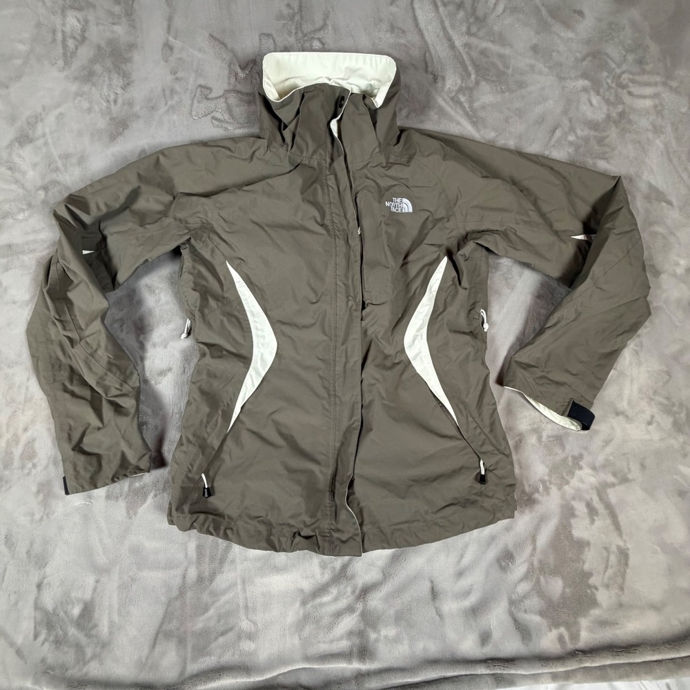 The North Face HyVent Rain Jacket Womens Medium Brown Taupe Full Zip No Hood